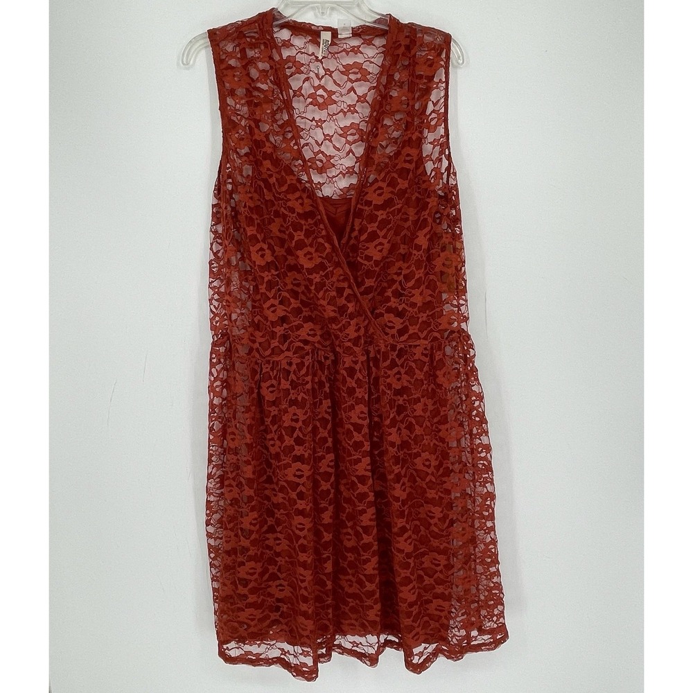 NWT Route 66 Women's Rust Lace Sleeveless Faux Wrap Dress Size XL